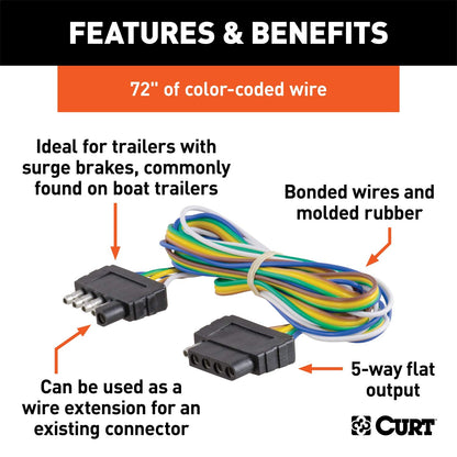 CURT 58550 Arnés de cableado Plano de 5 Pines para el Lado del vehículo y del Remolque con Cables de 72 Pulgadas