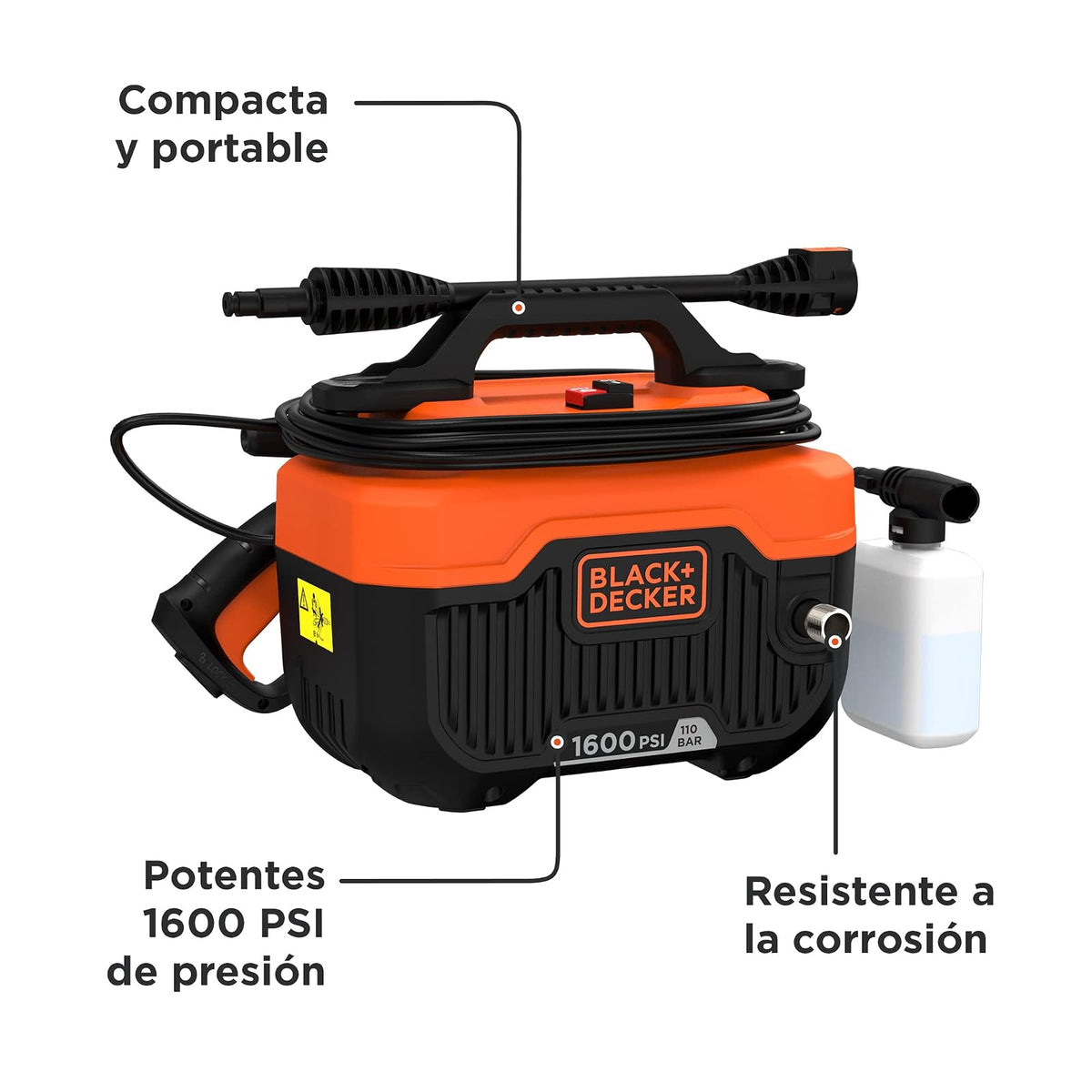 BLACK+DECKER Hidrolavadora Eléctrica, 1300W, 1600 PSI, BEPW1600H
