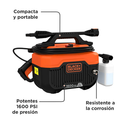 BLACK+DECKER Hidrolavadora Eléctrica, 1300W, 1600 PSI, BEPW1600H