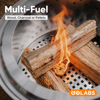 Golabs - Chimenea sin Humo de 19.5 Pulgadas, portátil con asa, Chimenea de Acero Inoxidable para Exteriores con Bandeja de Ceniza extraíble y póker de Fuego, fácil de Limpiar, calefacción eficiente y