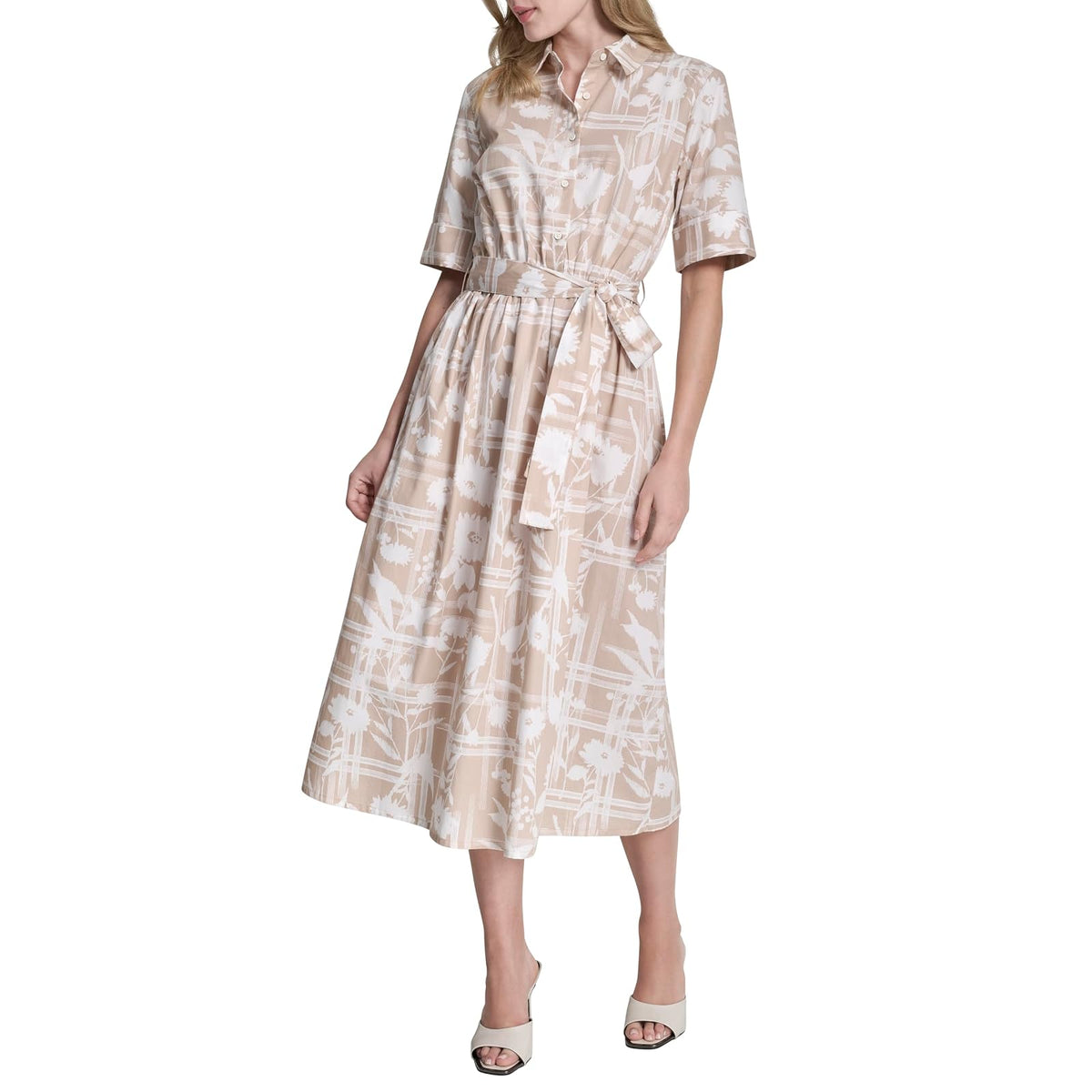 DKNY Vestido Envolvente sin Mangas con Logotipo para Mujer - Moonlight - Ivory - 12