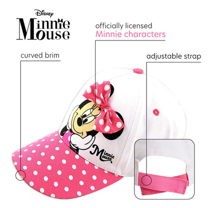 Disney - Gorra de béisbol de Minnie Mouse para niñas, diseño de Lazo 3D con ala Curvada y Correa Trasera (4-7)