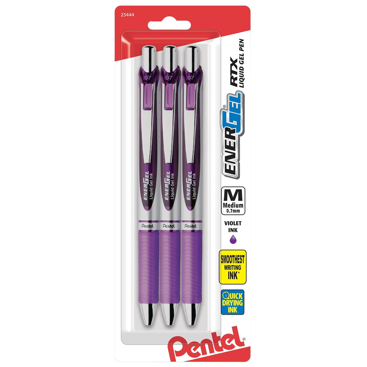 Pentel® EnerGel® Deluxe RTX - Bolígrafos de gel, punta media, 0,7 mm, barriles surtidos, tinta violeta, paquete de 3