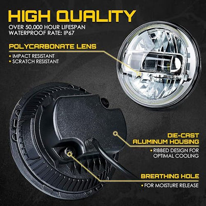 Xprite Faros Led De 7 Pulgadas Aprobados Por Dot, Compatibles Con Jeep Wrangler Jk Lj Cj Tj Hummber H1 H2 1997-2018, Con Luz Alta/Baja, Faros Delanteros Redondos Halo Drl