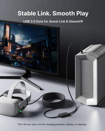 INIU Cable VR USB 3.0 Tipo C para Oculus Quest 2 | 16 pies, transferencia datos, puerto carga separado, compatible Meta Pico Steam