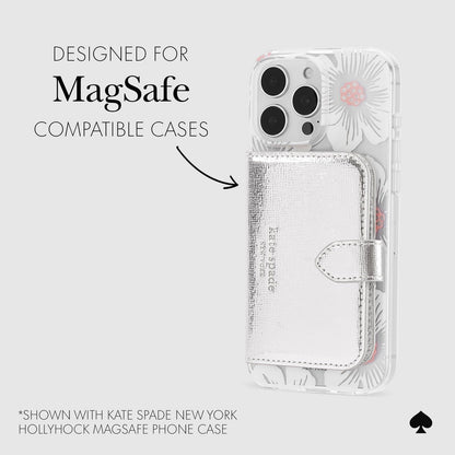 Kate Spade New York Morgan, portafolios magnética para teléfono/Tarjetero – Compatible con teléfonos y Fundas MagSafe – Metallic Silver
