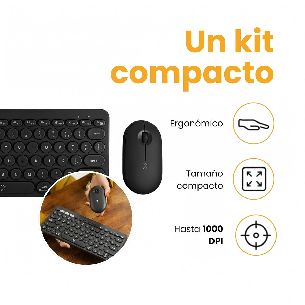 PERFECTCHOICE Kit de Teclado y Mouse Inalámbrico Bluetooth Dual 2.4GHz PC-201397 Froyo Color Negro