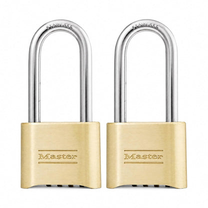 Master Lock Candado Combinado de Bloqueo Maestro, Interior y Exterior, Combinación de Cuatro Dígitos, Acabado de Latón, 2 Unidades, 175LHEC2