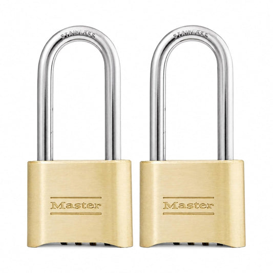 Master Lock Candado Combinado de Bloqueo Maestro, Interior y Exterior, Combinación de Cuatro Dígitos, Acabado de Latón, 2 Unidades, 175LHEC2