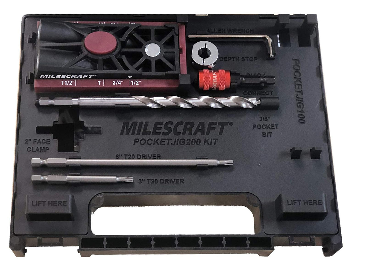 Milescraft 1325 Pocket Jig Kit 200 | Completo, guía de taladro de bolsillo, plantilla de tornillo, todos accesorios, fácil de usar