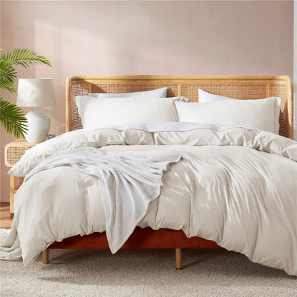 Nestl Bedding Juego de Funda para Edredón 3 Piezas, Microfibra - Color Hueso - King