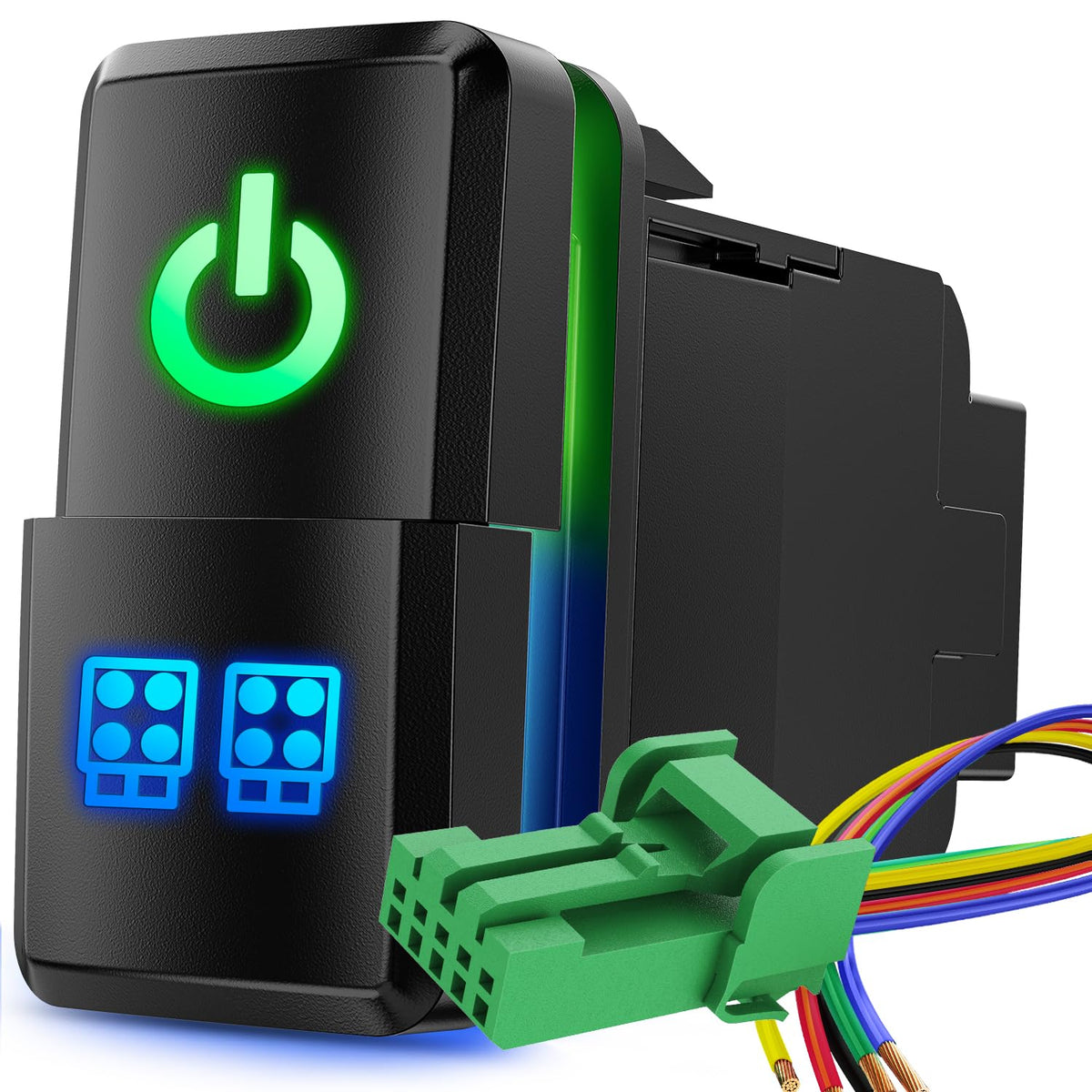 Nilight Power & LED Luces de trabajo interruptor de botón doble interruptor de 12 V Interruptores de encendido con kit de cable conector, 1.5 x 0.8 pulgadas, repuesto para Toyota Tacoma Tundra 4Runner
