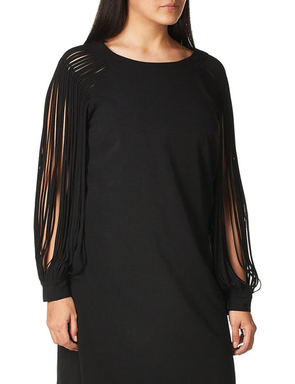 HALSTON Multi Strip Long Sleeve Mini Dress Vestido de Coctel Mujer