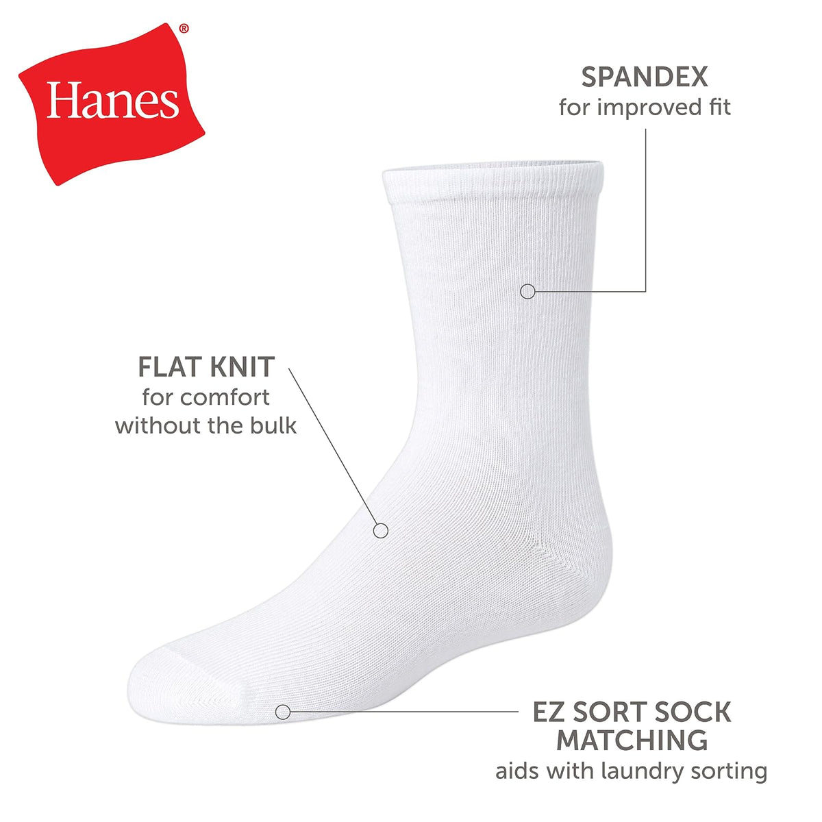 Hanes Uniform Crew Socks, Plain White Crew Socks, Knit Crew Socks for Girls, 10-pairs Calcetines Niñas