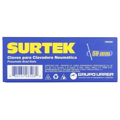 Surtek 108508 Clavos para clavadora neumática, 5000 piezas calibre 18, largo 2"