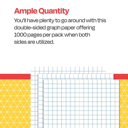 School Smart Gráficos de papel – 20,3 x 27,4 cm, 1/4 regla, dos caras, 500 unidades, color blanco
