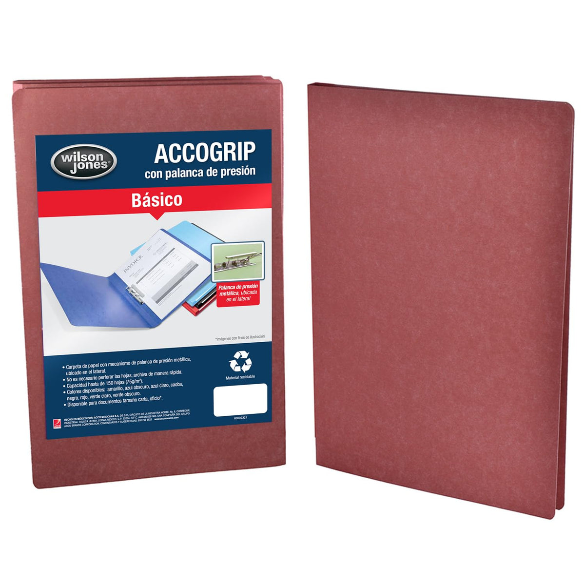 Wilson Jones/Carpeta con Mecanismo de Palanca ACCOgrip Folder. Oficio p/ 150 Hojas. Caoba 48 pzas. P0977