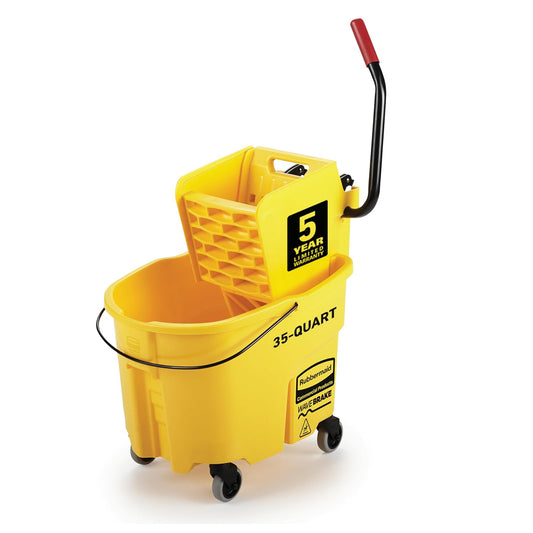 Rubbermaid Commercial WaveBrake FG748000 sistema de fregado de cubeta y escurridor de presión lateral, 26 cuartos de galón, amarillo, Amarillo, 35 Qt