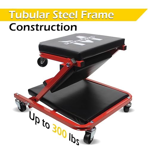 MaxWorks 50873 - Enredadera mecánica 2 en 1, Asiento Z-Creeper de 36 Pulgadas, Capacidad de 300 Libras, Enredadera de Perfil bajo con 6 Ruedas para cochera, Tienda, reparación de automóviles