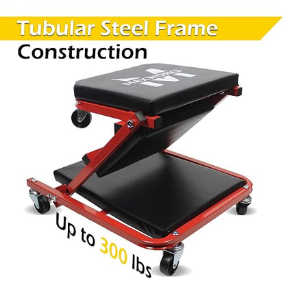 MaxWorks 50873 - Enredadera mecánica 2 en 1, Asiento Z-Creeper de 36 Pulgadas, Capacidad de 300 Libras, Enredadera de Perfil bajo con 6 Ruedas para cochera, Tienda, reparación de automóviles