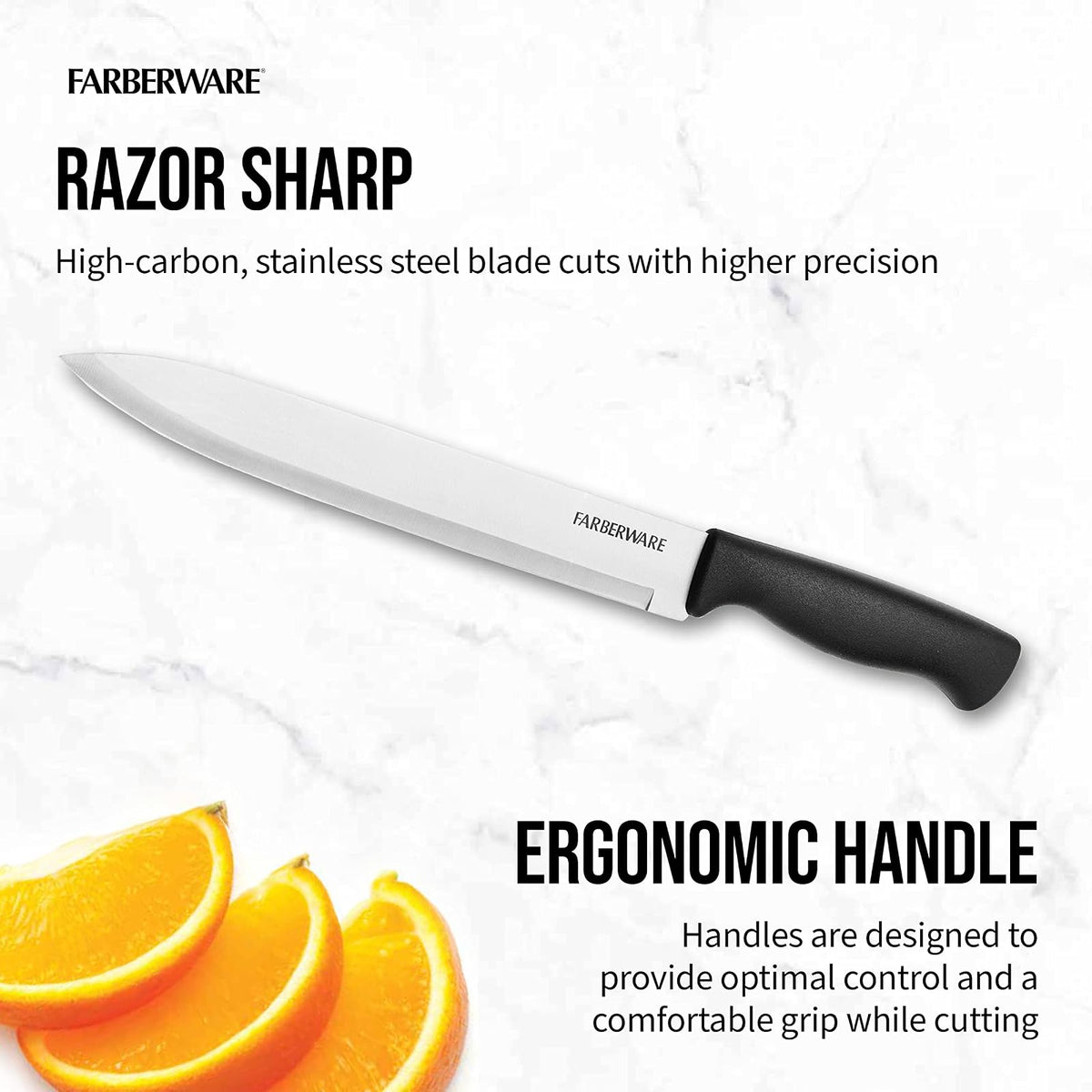 Farberware cuchillo de chef con funda protectora, Cuchillo troceador, 20.32 cm, Acero inoxidable, 20,32cm, 1
