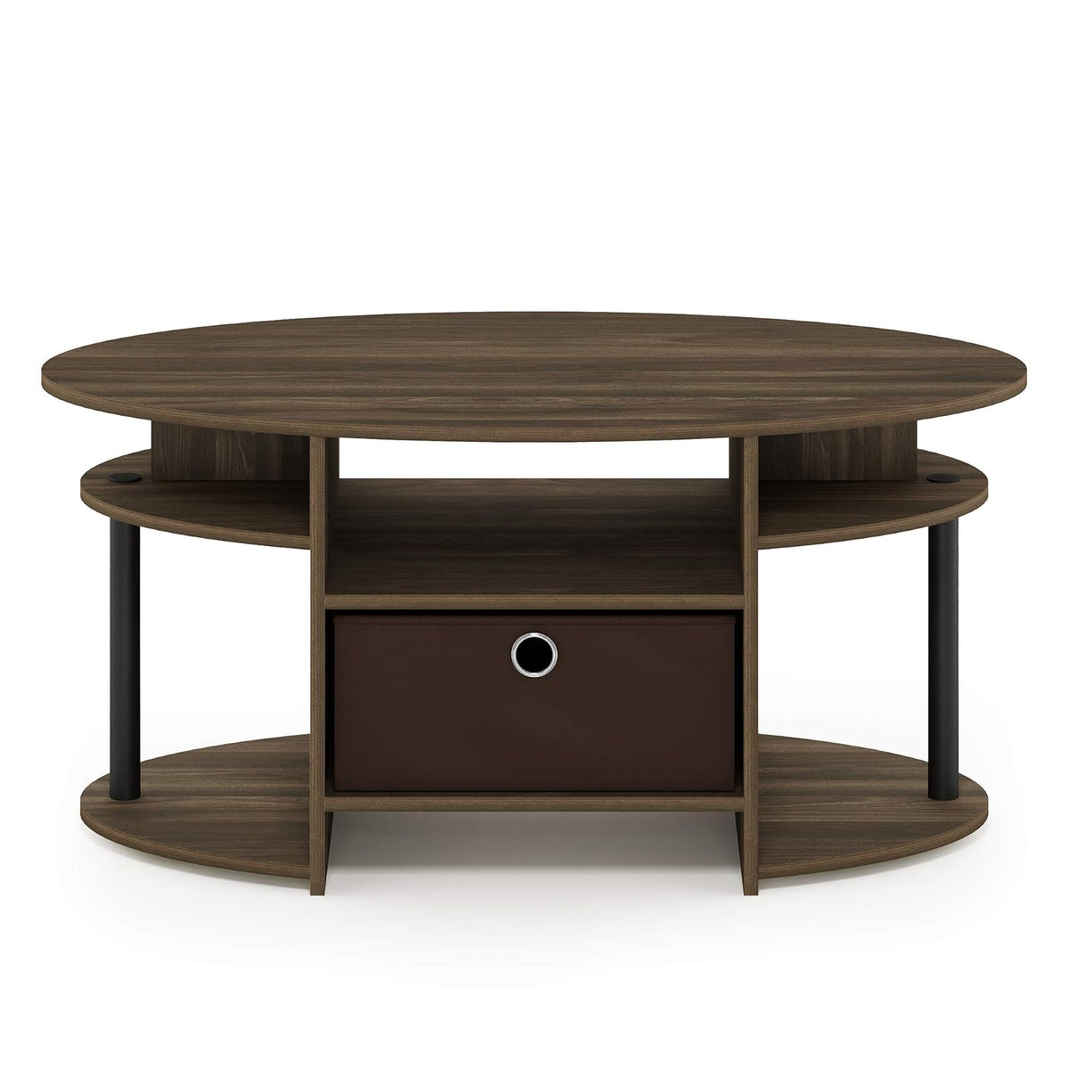 Furinno Jaya Mesa de Centro Ovalada de Diseño Simple con Cubeta, Columbia Nogal con Negro