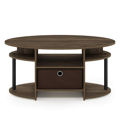 Furinno Jaya Mesa de Centro Ovalada de Diseño Simple con Cubeta, Columbia Nogal con Negro