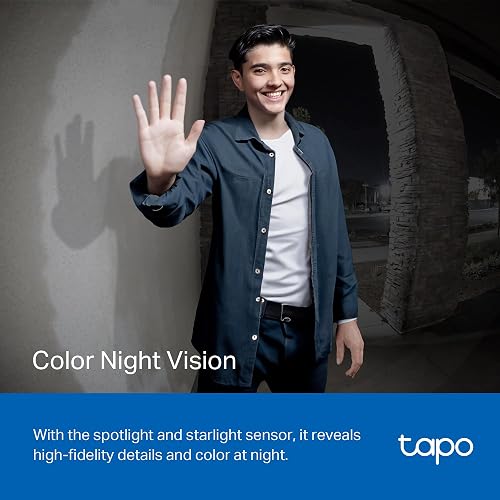 TP-Link Tapo Timbre de Video sin Cable con hub, visión Nocturna de Color de 2K 5MP, batería de hasta 180 días, Audio de 2 vías, Respuesta rápida, Vista de Cabeza a pie, Funciona con Alexa y Google