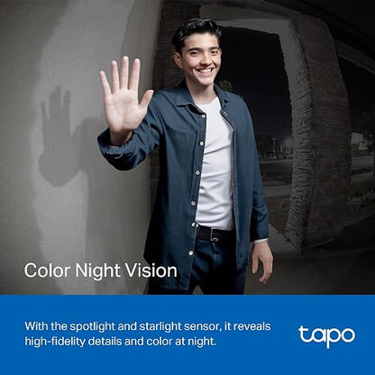 TP-Link Tapo Timbre de Video sin Cable con hub, visión Nocturna de Color de 2K 5MP, batería de hasta 180 días, Audio de 2 vías, Respuesta rápida, Vista de Cabeza a pie, Funciona con Alexa y Google