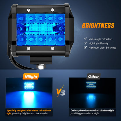 Nilight Luces LED de 4 in, 60 W, Azul, Triple Fila, Paquete de 2 18201B