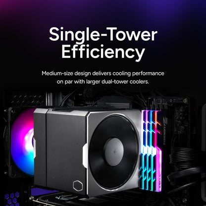 Cooler Master Hyper 612 APEX Enfriador de aire CPU, ventilador dual Mobius 120 PWM, 6 tubos de calor de cobre compuesto superconductor, 159 mm de alto, cubierta superior elegante, AMD Ryzen AM5|AM4