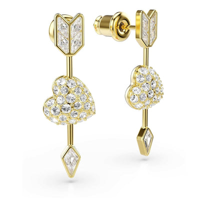 Swarovski Idyllia - Pendientes de gota con forma de corazón con flecha, color blanco