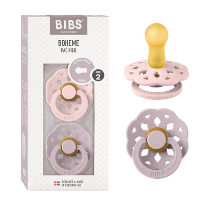 BIBS Boheme Chupón de Látex para Bebé, 6-18 Meses, 2 Piezas - Blossom - Dusky Lilac - 6-18 Months