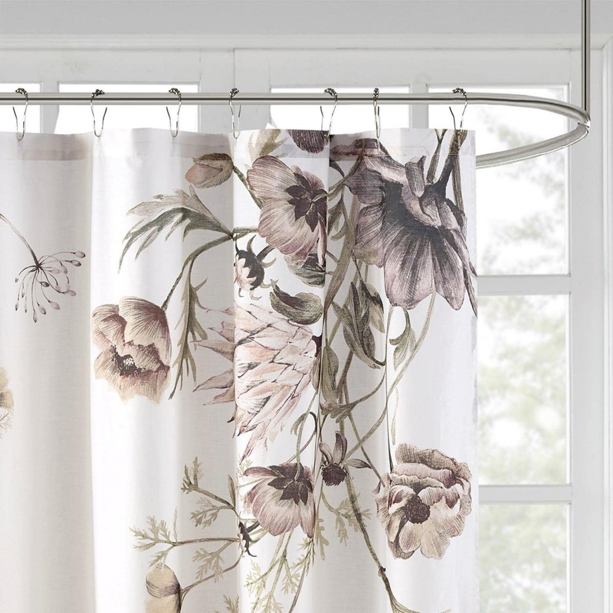 Madison Park Cassandra - Cortinas de baño de percal de algodón para Ducha, diseño Floral Moderno, Estilo Shabby Chic, privacidad, 72 x 72 Pulgadas, Color Rosa