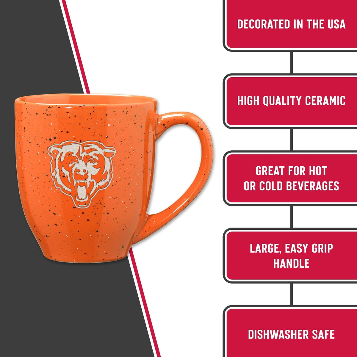 Rico Industries NFL Football Chicago Bears Alternate - Taza de café de cerámica moteada grabada con láser de 16 onzas