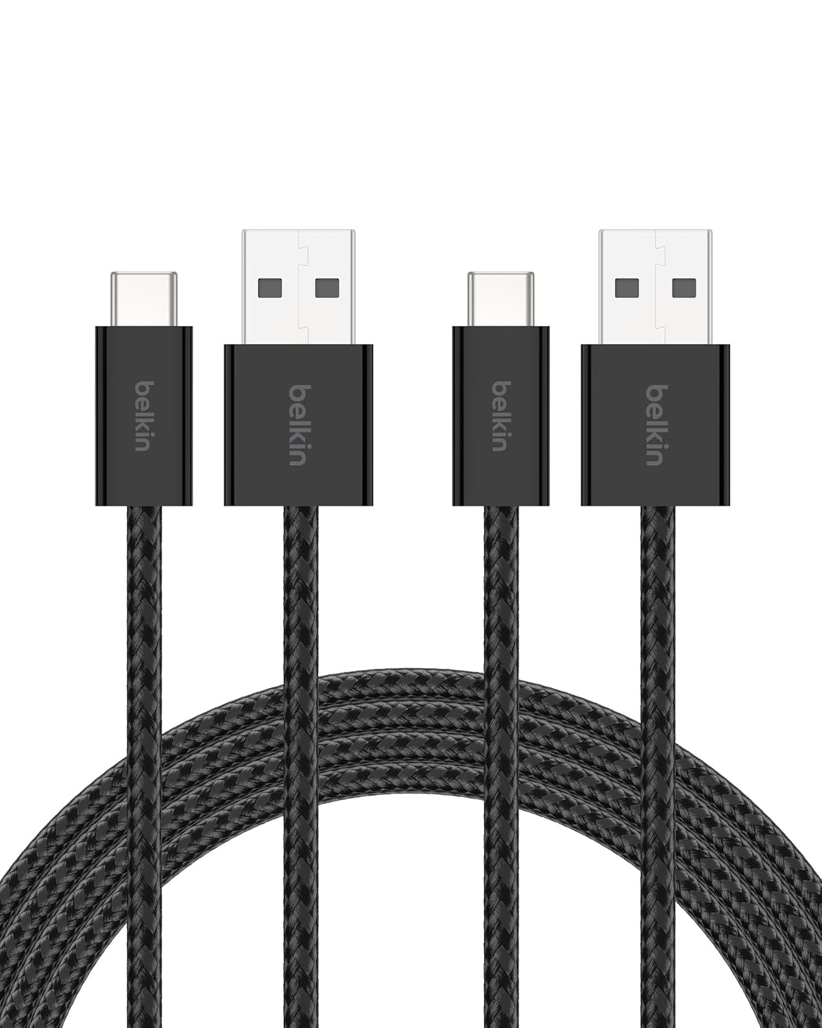 Belkin Cable Trenzado USB-A a USB-C 15W Blanco - Negro - - 6.5 pies - Paquete de 2