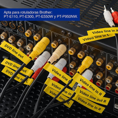 BROTHER Cinta Laminada Flexible TZe-FX631 | Negro sobre Amarillo, para Cables | Compatible con Rotuladores P-Touch | 12 mm x 8 m
