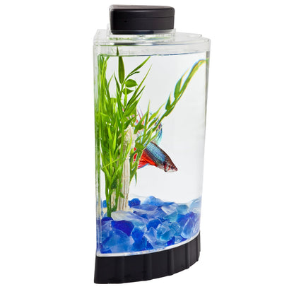 Tetra, Tanque en forma de media luna con luz LED para pez beta, 1.1 galones | 1.1 galones, tanque en forma de media luna, luz LED reposicionable