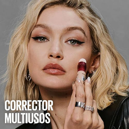 Maybelline Instant Age Rewind Corrector Facial 3 en 1 Anti-Ojeras, Neutraliza Rojeces e Imperfecciones, Corrector Base Contour e Iluminador, Hidrata 12 Horas, Tono Green 151, 6 ml