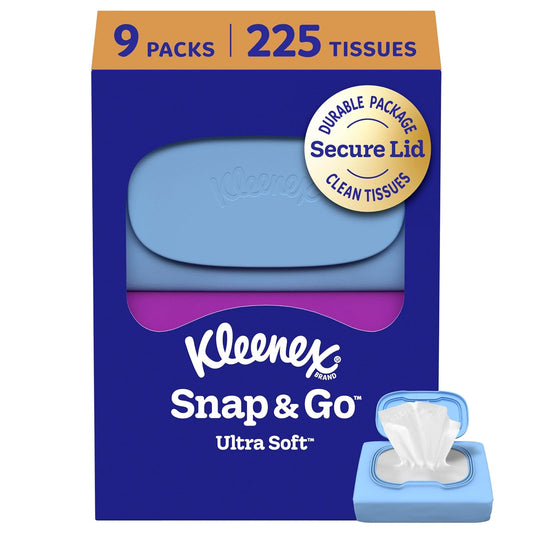 Kleenex Pa?os Faciales Ultra Suaves Snap & Go | 9 Paquetes para Llevar, 25 Pa?os por Paquete, 3 Capas, El Embalaje Puede Variar