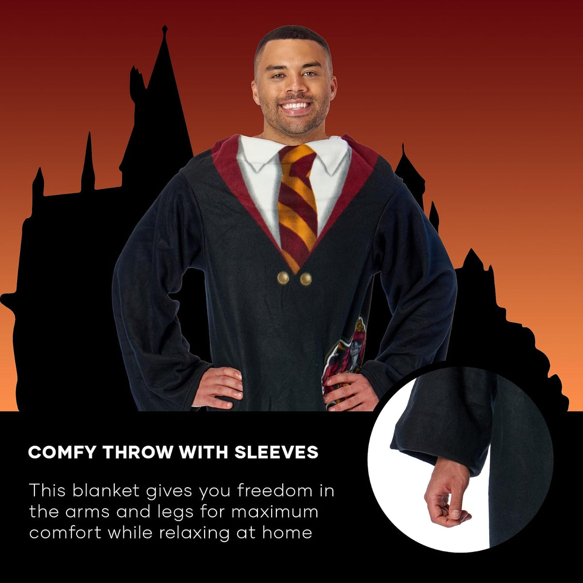 Northwest Harry Potter Hogwarts Rules Manta con mangas para adulto, Negro, 48"x 71"