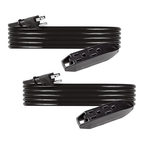 UltraPro, Cable de Extensión de 3 Salidas de 4.5 m (15 pies), Doble Aislamiento, Uso Interior y Exterior, para Uso en Casa, Garaje o Taller, Calibre 16, Certificación UL, Negro, 2 Unidades, 50791