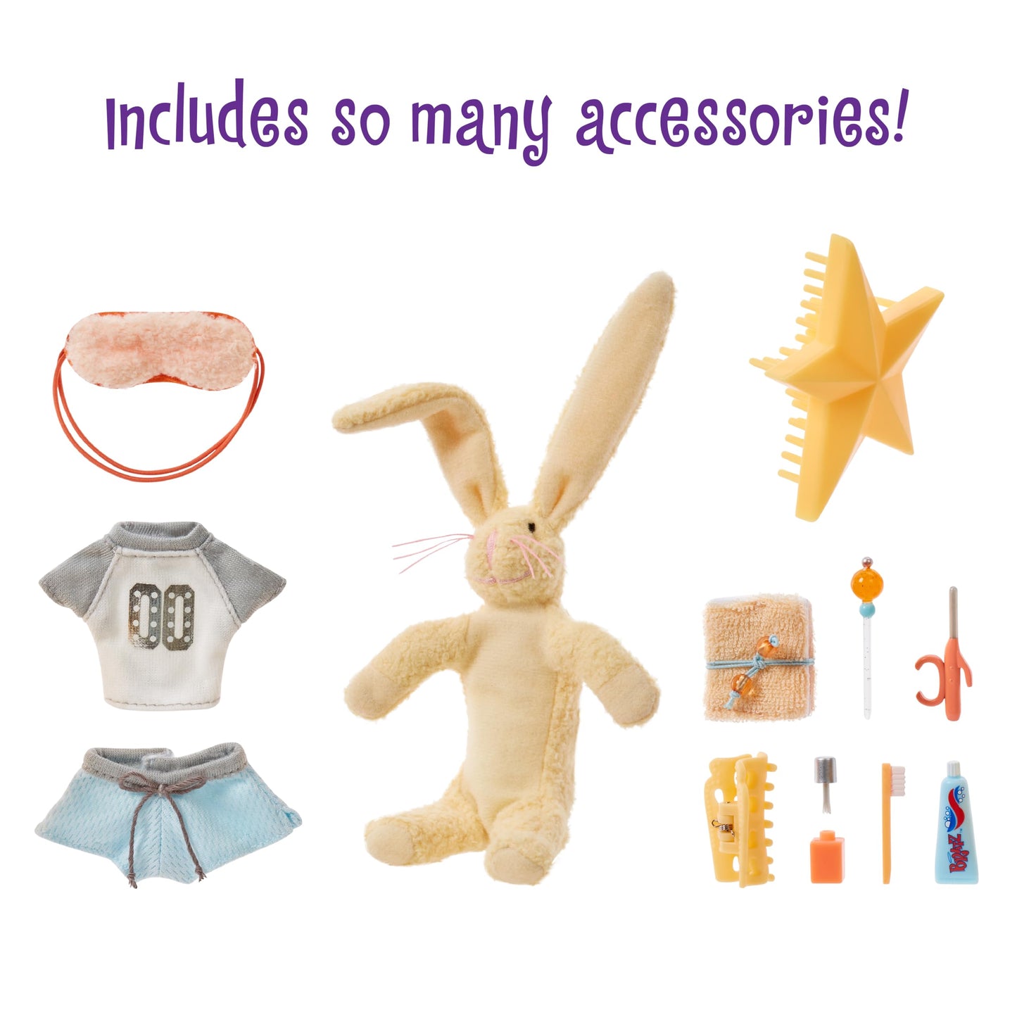Bratz Muñeca Sasha Slumber Party - Incluye 2 Conjuntos de Pijamas para Combinar como Tu Quieras, Su Estilo Único de Cabello Negro con Reflejos Marrones en Coletas y Maquillaje Tono Durazno.