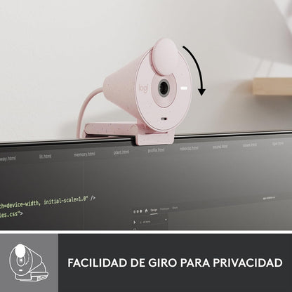 Logitech Brio 300 Cámara Web HD con Obturador de privacidad, Mic con reducción de Ruido, USB-C, Certificado para Zoom, Microsoft Teams, Google Meet, corrección automática de luz - Rosa
