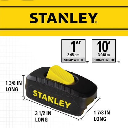 STANLEY S2001 - Correas de Amarre con Hebilla de Leva de 1 Pulgada x 10 pies, Color Negro y Amarillo - Carga de Trabajo Segura de 400 Libras, Resistencia a la Rotura de 1 Libra, Paquete de 2