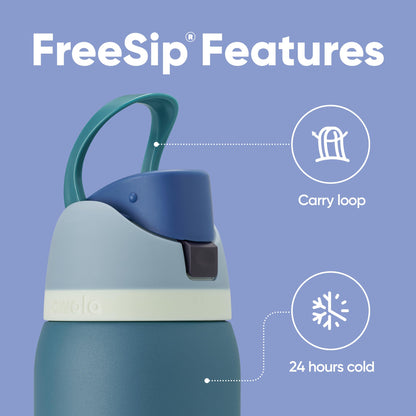 Owala FreeSip - Botella de agua aislada de acero inoxidable con pajita para deportes, viajes y escuela, botella de agua deportiva sin BPA, 32 onzas, mezclilla