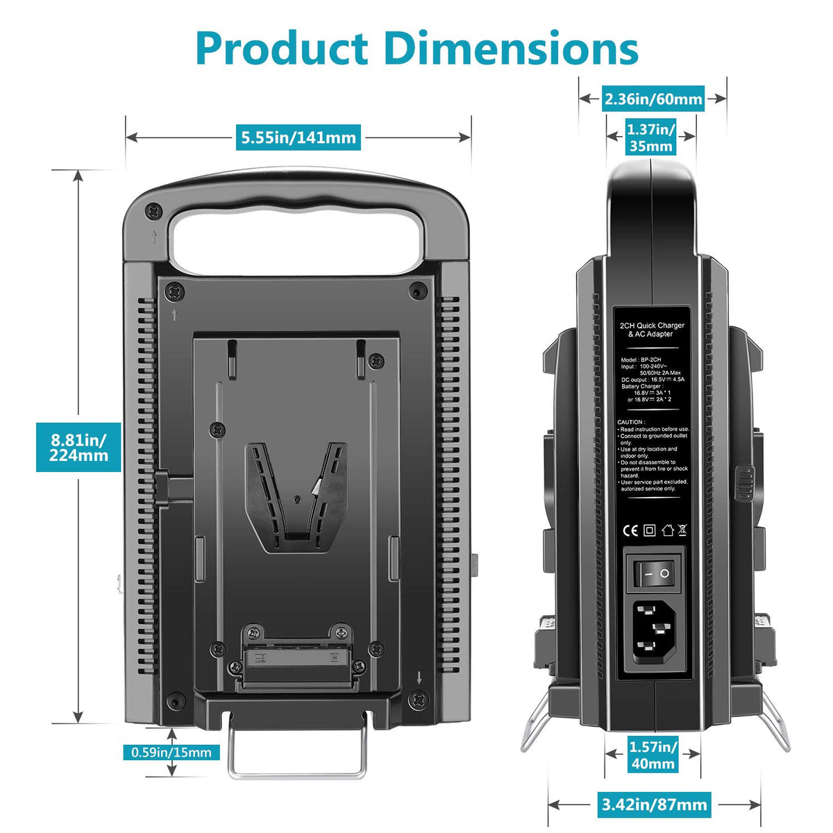 NEEWER Cargador Batería Doble Canal V-Montura/V Bloqueo con DC 16,5V Salida de Fuente de Alimentación Compatible con Cualquier Ladrillo de Montaje V (Batería No Incluida)