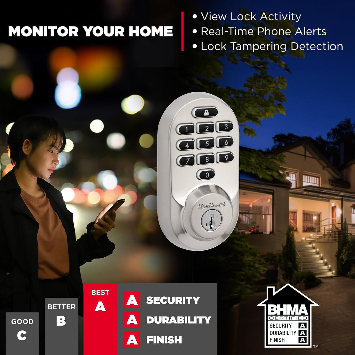 Kwikset Halo - Cerradura inteligente Wi-Fi, cerrojo de puerta de entrada sin llave, desbloqueo automático de geofence, certificado AAA de grado sin concentrador, fácil instalación, acabado de níquel