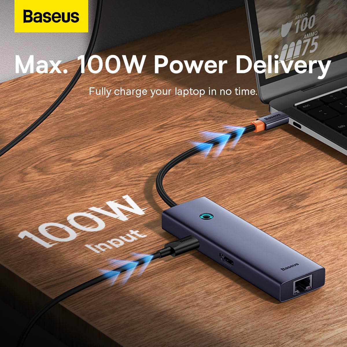 Baseus USB-C Hub 7-En-1 USB C Estación de Acoplamiento con 7 Puertos, Adaptador a HDMI 4K, PD de 100 W, 2 USB, Rj45, SD/TF, Gris
