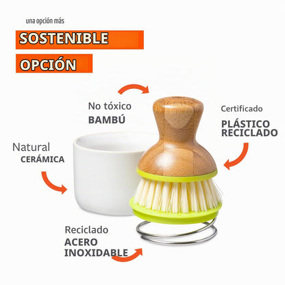 Full Circle Bubble Up ceramic soap dispenser & dish brush set, White